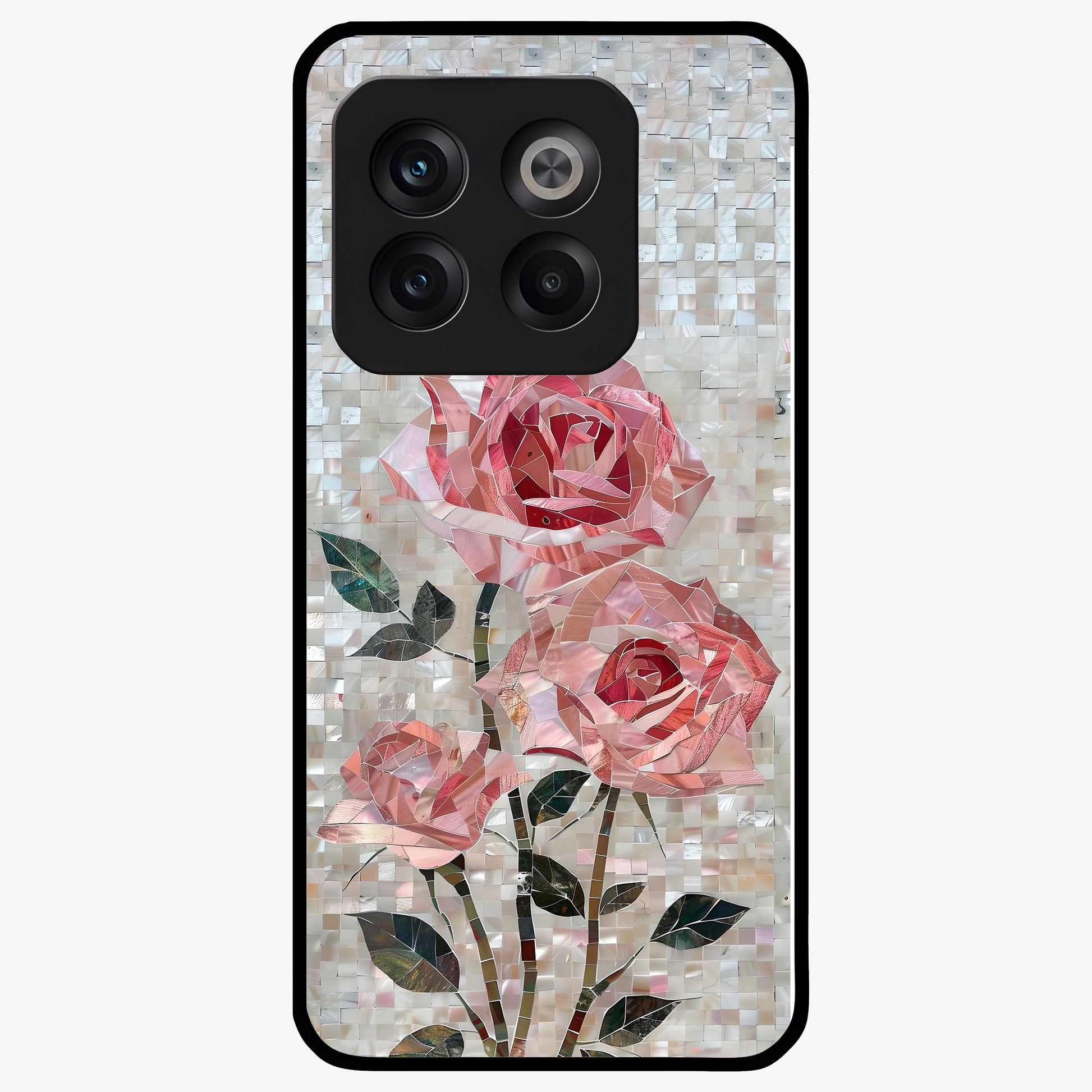 Blush Luxe Bloom Glass Case for 1+10T luxurious front view featuring refined blush floral artwork