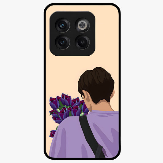 Boy Holding Flowers Glass Case for 1+10T aesthetic front view featuring soft illustrated character holding floral bouquet