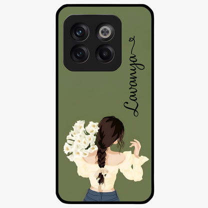 Braided Spring Beauty With Custom Name Glass Case for 1+10T elegant front view featuring braided floral artwork with personalized name design