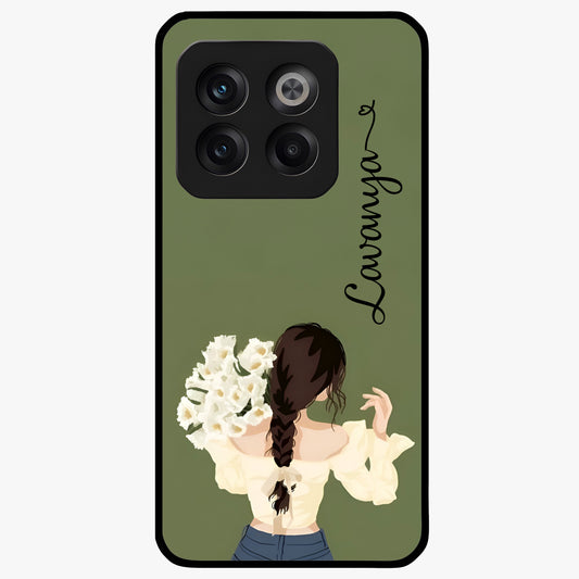 Braided Spring Beauty With Custom Name Glass Case for 1+10T elegant front view featuring braided floral artwork with personalized name design