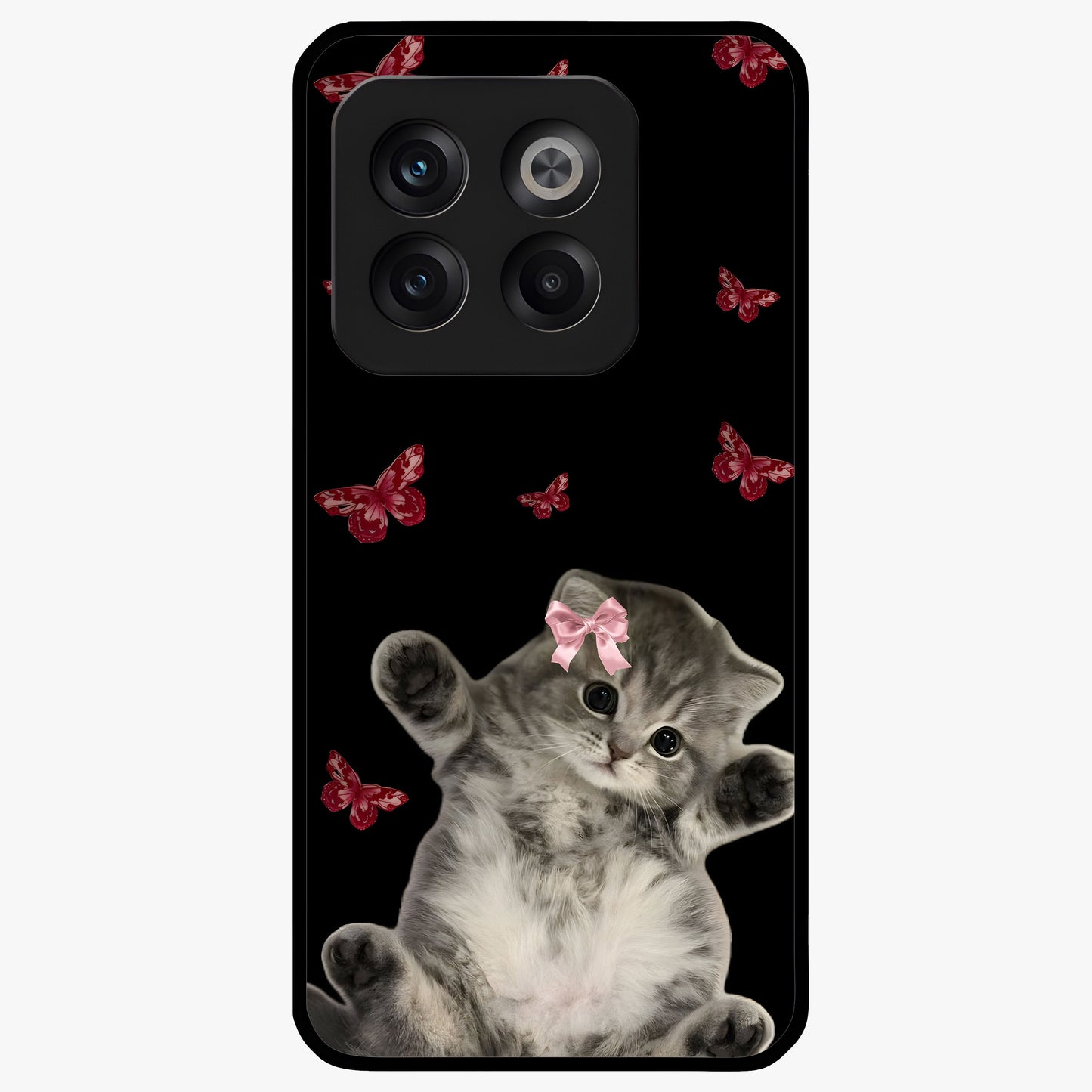 Butterfly Cat Bliss Glass Case for 1+10T charming front view featuring cat and butterfly aesthetic artwork