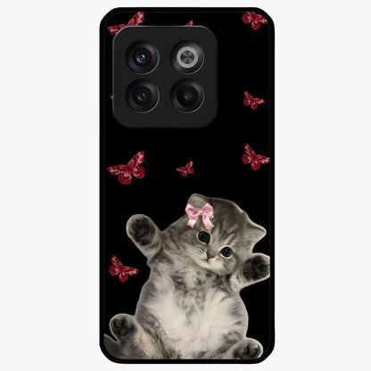 Butterfly Cat Bliss Glass Case for 1+10T charming front view featuring cat and butterfly aesthetic artwork