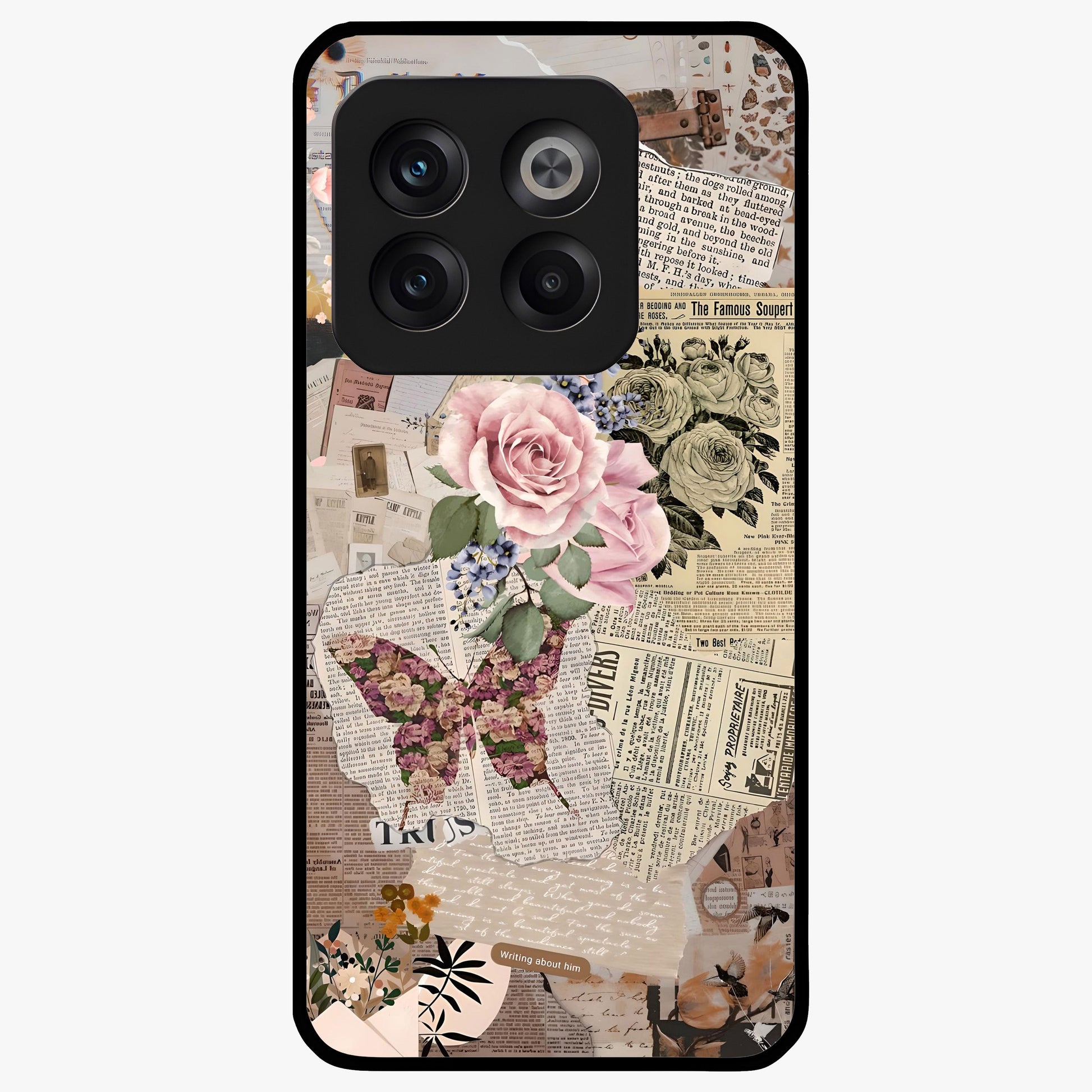 Butterfly News Bloom Glass Case for 1+10T artistic front view featuring blooming floral and butterfly themed artwork