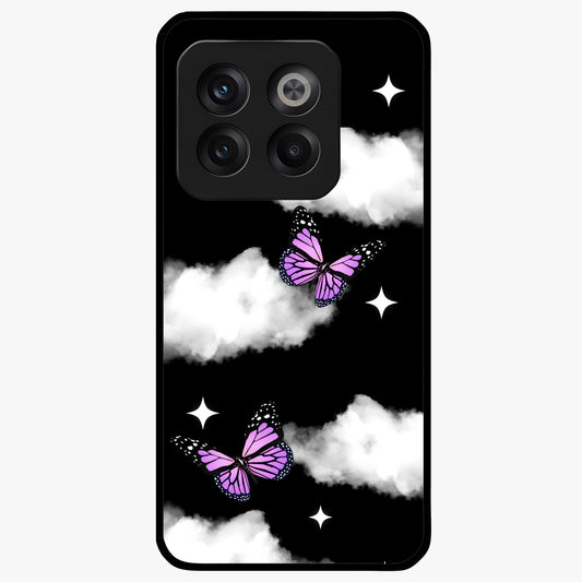 Butterfly Night Drift Glass Case for 1+10T dreamy front view featuring butterfly artwork with dark night inspired tones