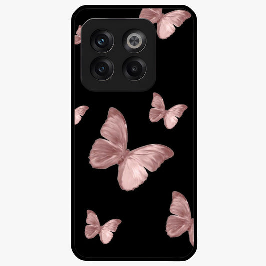 Butterfly Pattern Glass Case for 1+10T elegant front view featuring repeating butterfly artwork with aesthetic detailing