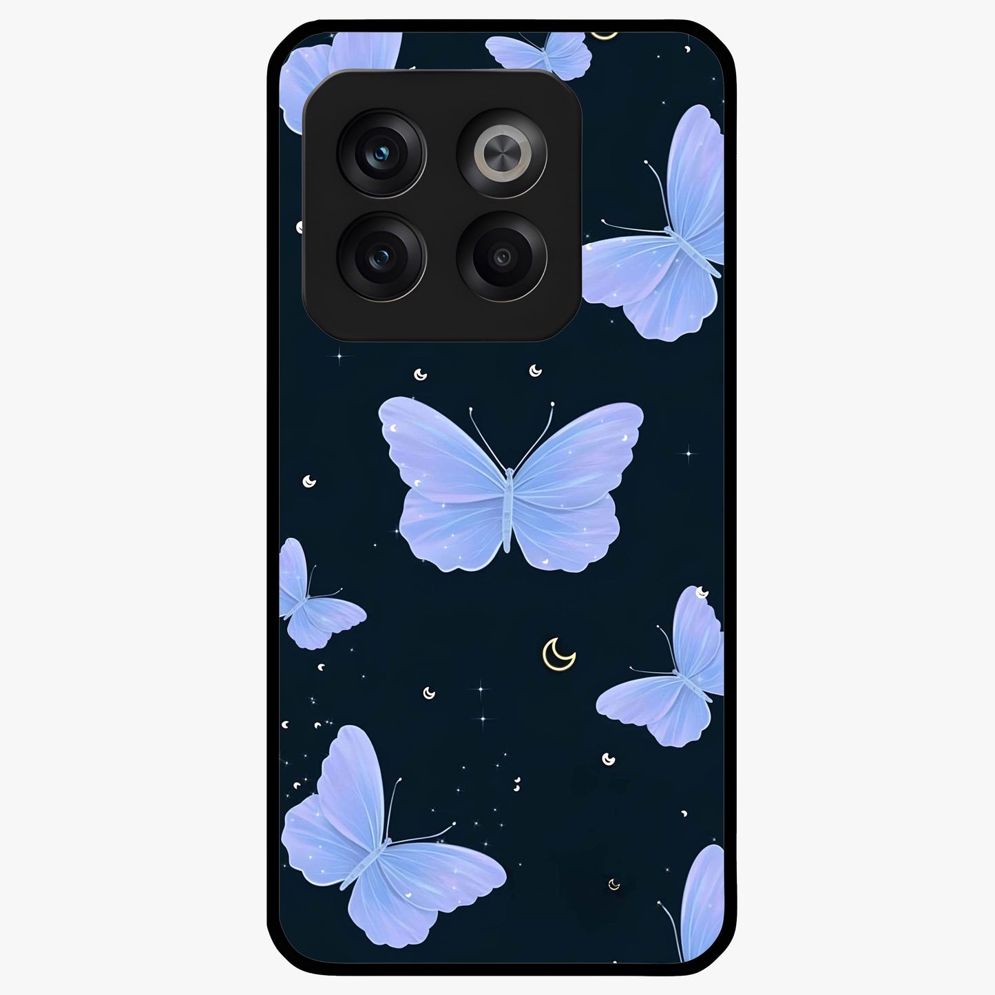 Butterfly With Stars Pattern Glass Case for 1+10T dreamy front view featuring butterfly artwork with star accents