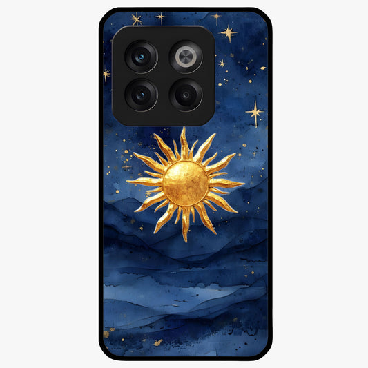 Celestial Blue Glow Glass Case for 1+10T radiant front view featuring glowing blue cosmic artwork