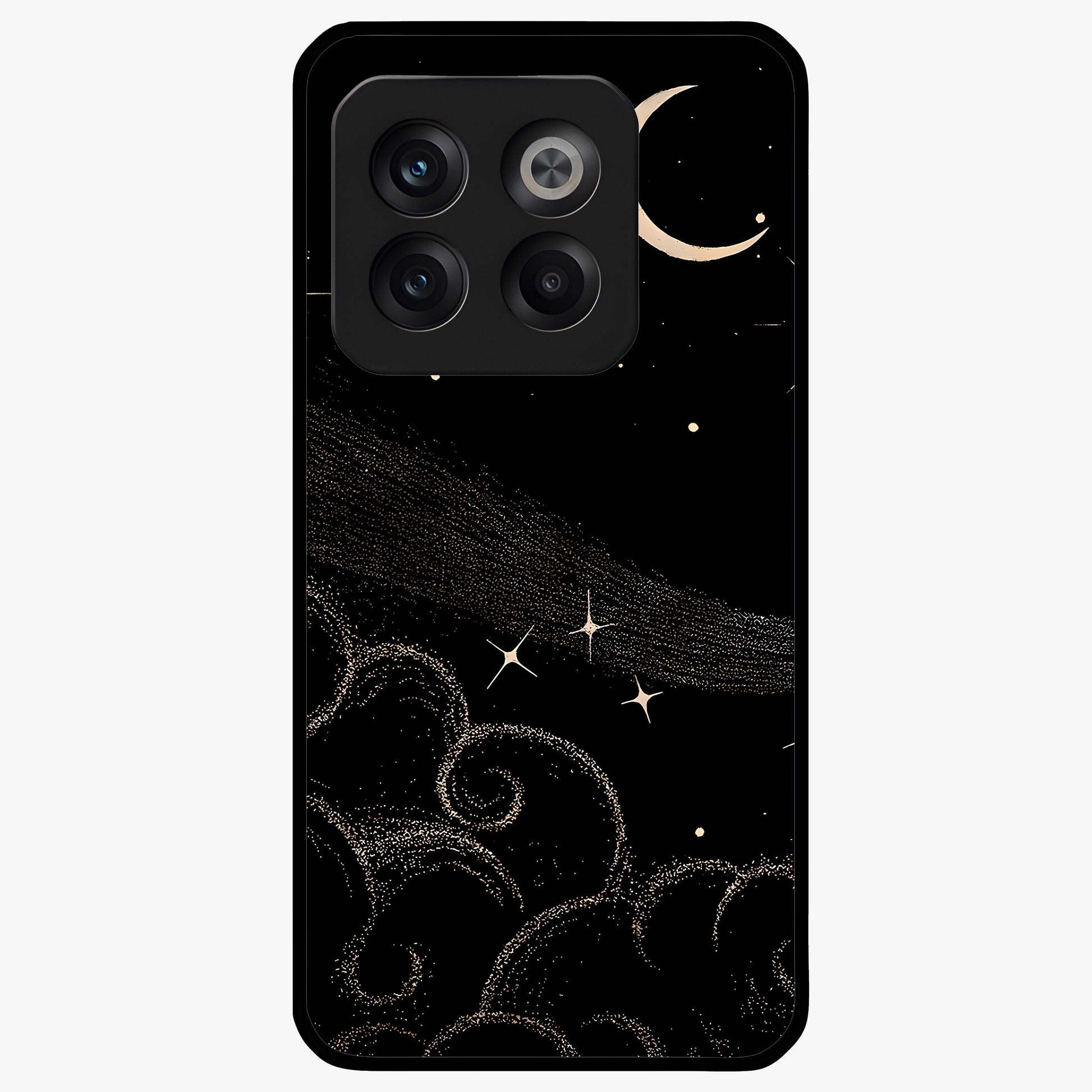 Celestial Midnight Veil Glass Case for 1+10T dramatic front view featuring deep midnight sky artwork
