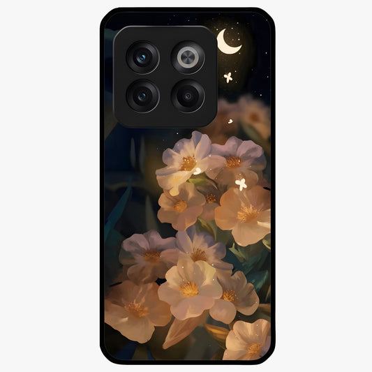 Celestial Petal Night Glass Case for 1+10T elegant front view featuring floral petals against dark night sky tones