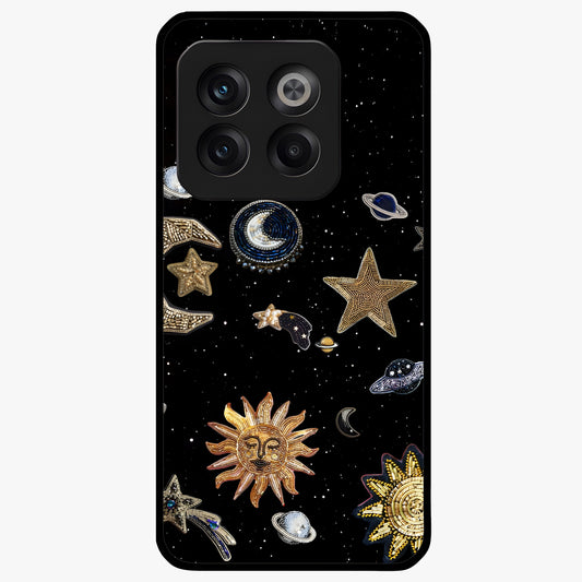 Celestial Star Charm Glass Case for 1+10T radiant front view featuring star inspired cosmic artwork