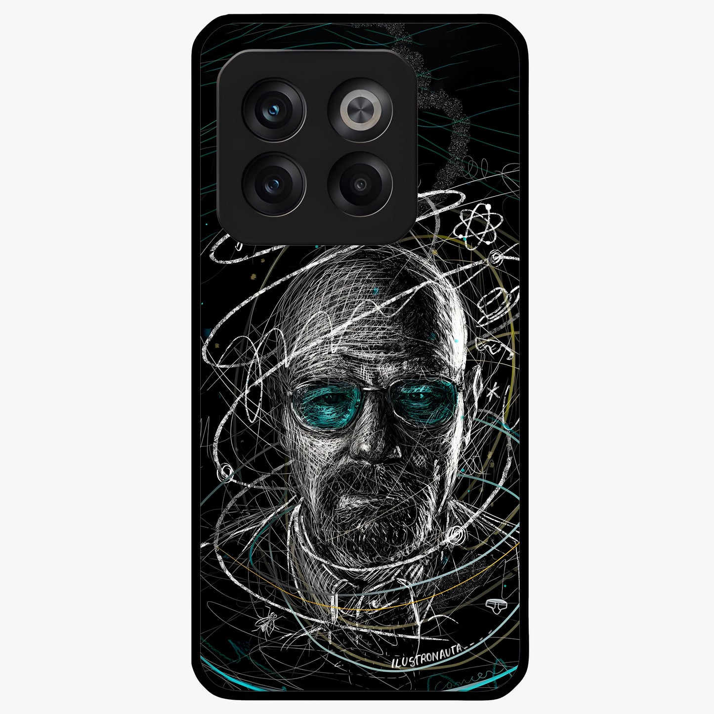 Chaotic Mind Genius Glass Case for 1+10T bold front view featuring expressive abstract typography artwork