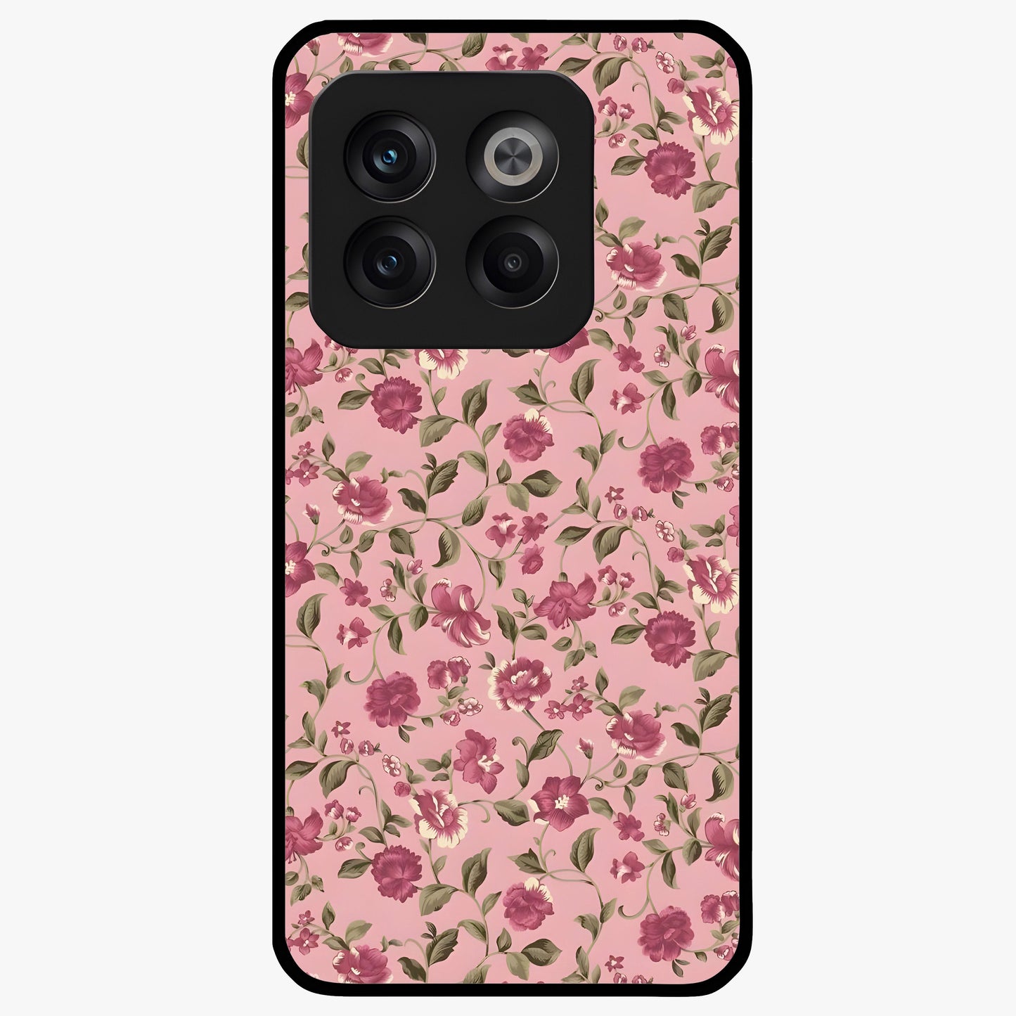Charming Pink Floral Glass Case for 1+10T soft front view featuring delicate pink floral artwork