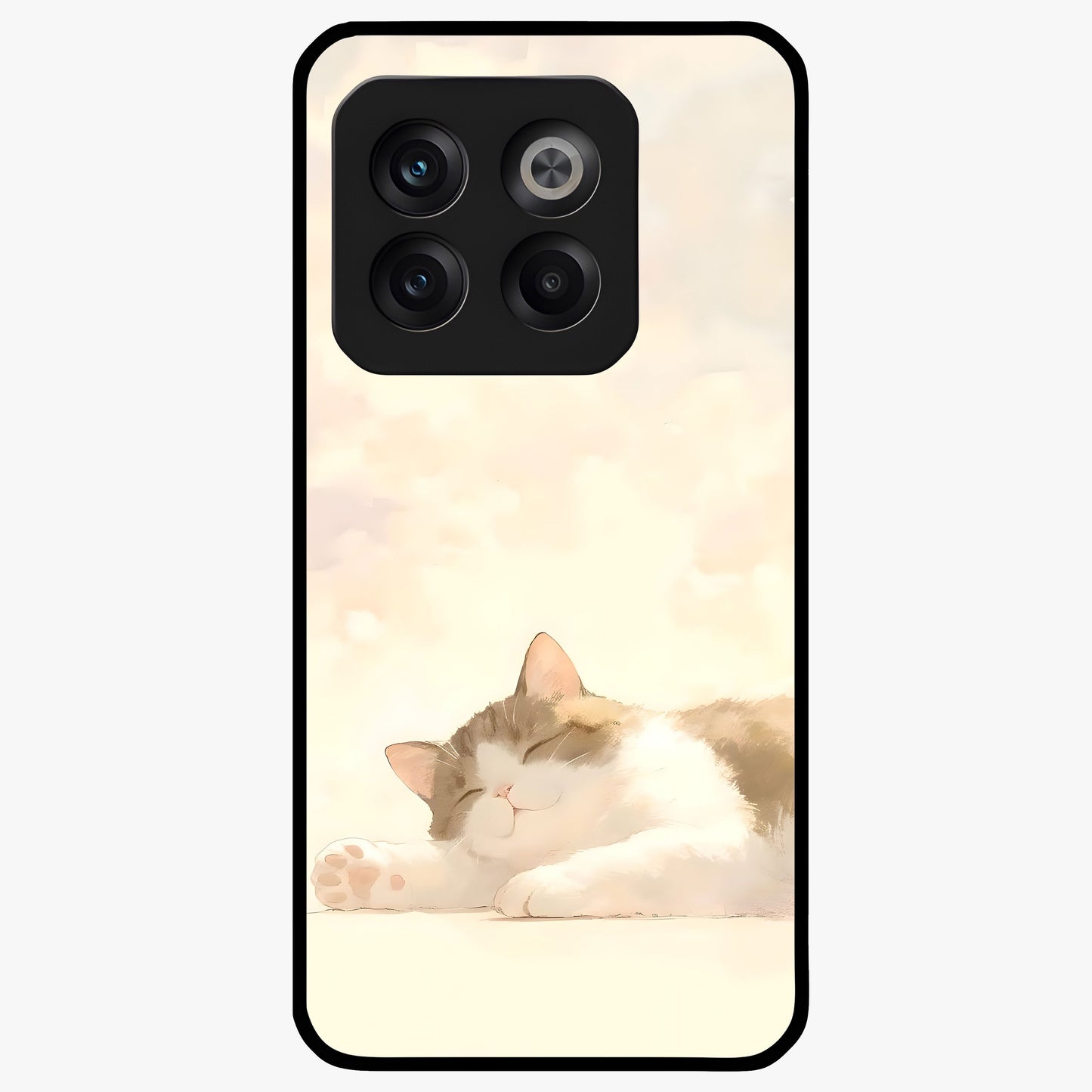 Cloud Nap Cat Glass Case for 1+10T adorable front view featuring cute sleeping cat artwork on soft cloud background