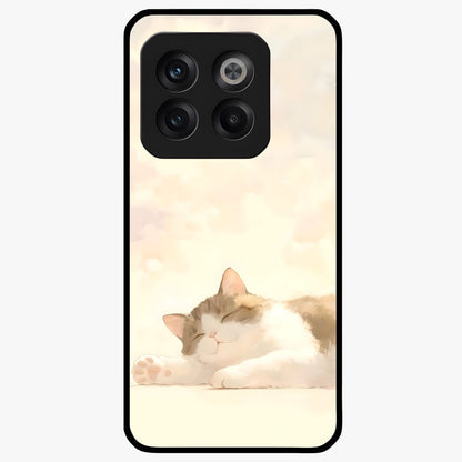 Cloud Nap Cat Glass Case for 1+10T adorable front view featuring cute sleeping cat artwork on soft cloud background