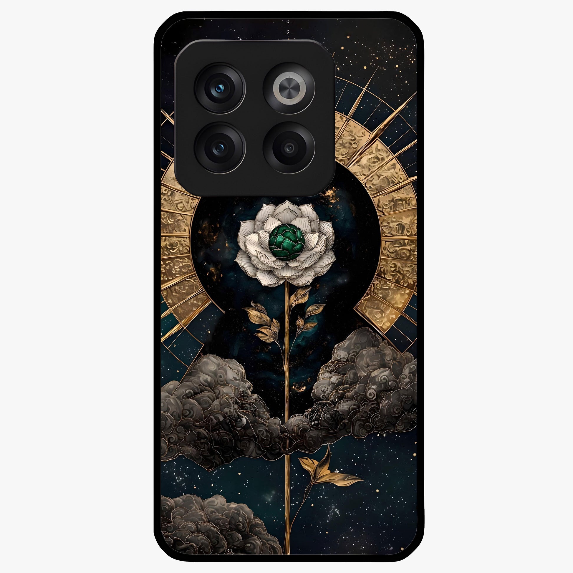 Cosmic Bloom Rose Glass Case for 1+10T elegant front view featuring rose artwork blended with cosmic background