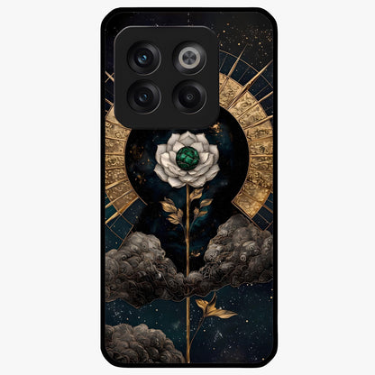 Cosmic Bloom Rose Glass Case for 1+10T elegant front view featuring rose artwork blended with cosmic background