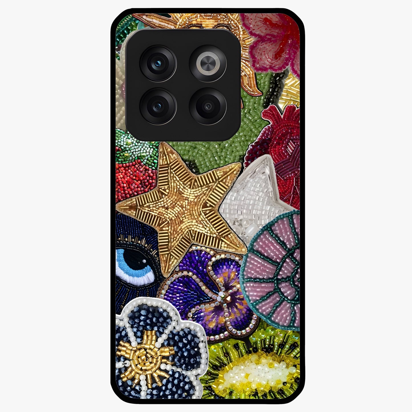 Cosmic Charm Shine Glass Case for 1+10T radiant front view featuring shimmering celestial artwork