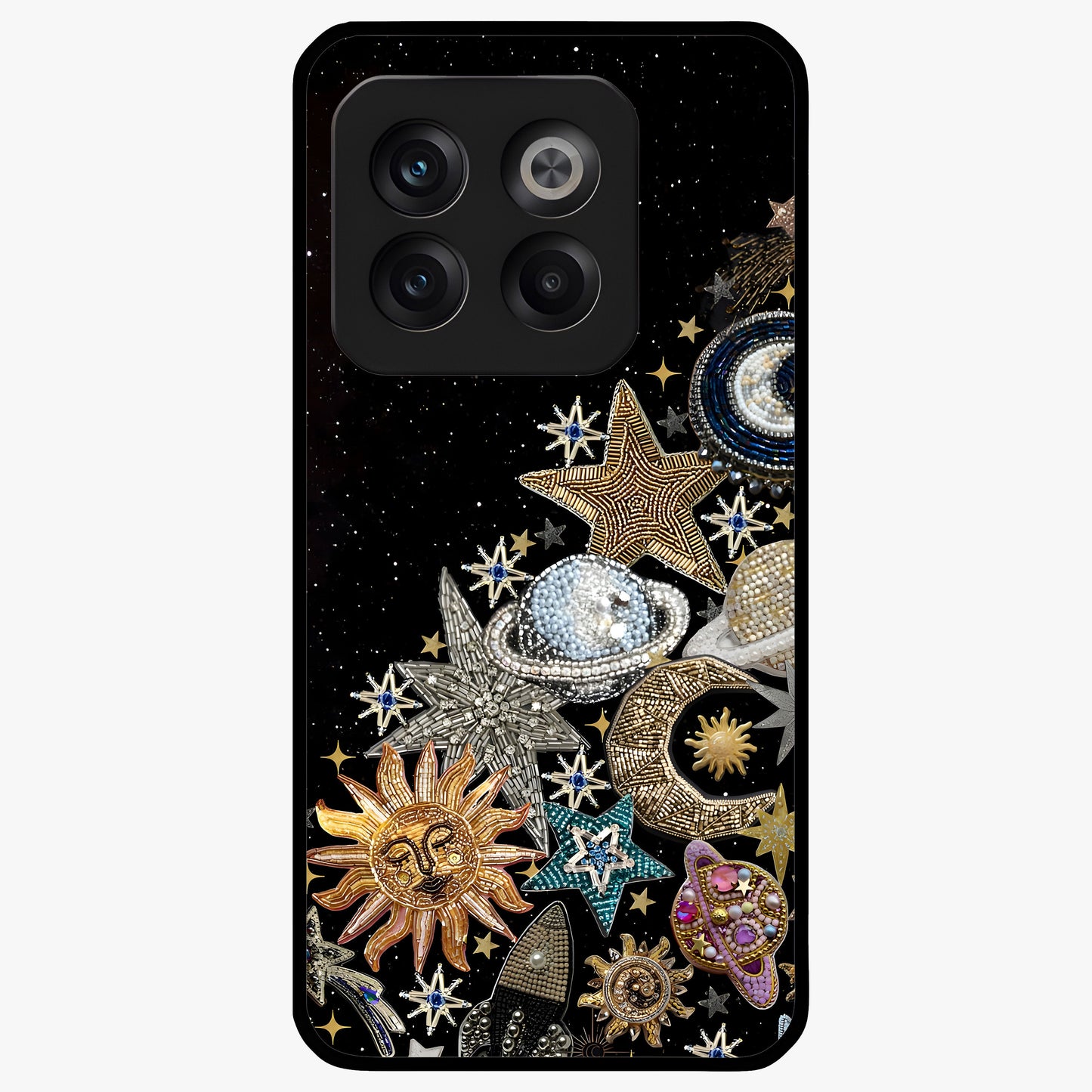 Cosmic Sparkle Dreams Glass Case for 1+10T magical front view featuring sparkling star artwork with dreamy gradients