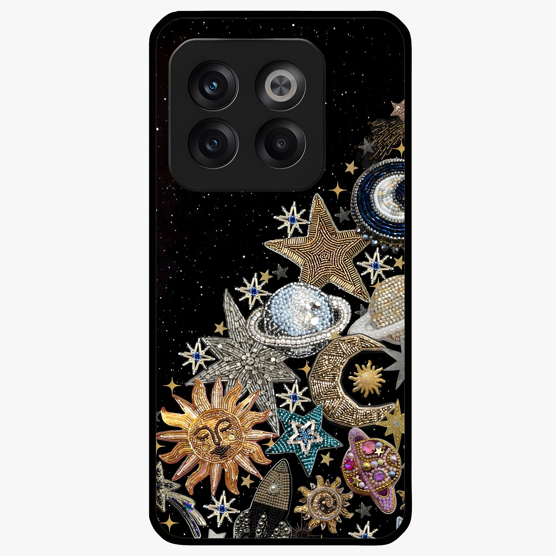 Cosmic Sparkle Dreams Glass Case for 1+10T magical front view featuring sparkling star artwork with dreamy gradients
