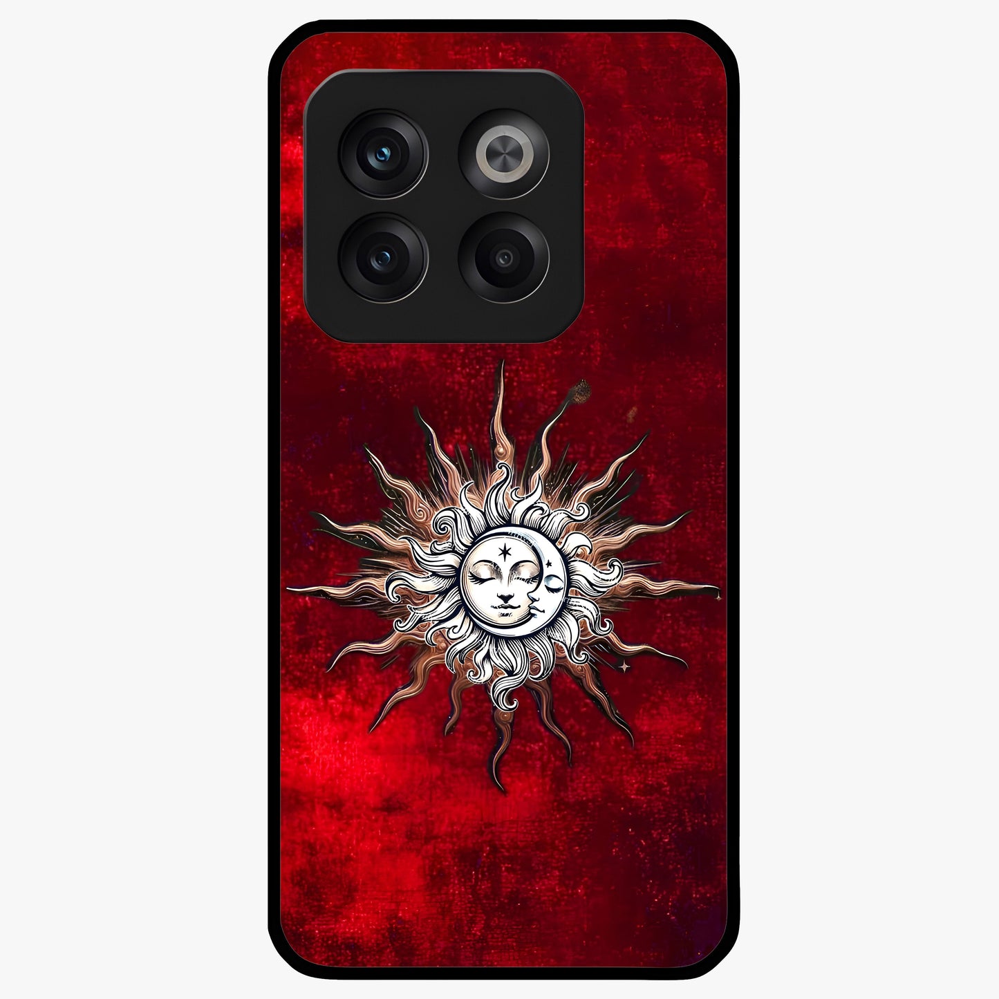 Cosmic Twin Eclipse Glass Case for 1+10T dramatic front view featuring dual eclipse artwork with deep space tones