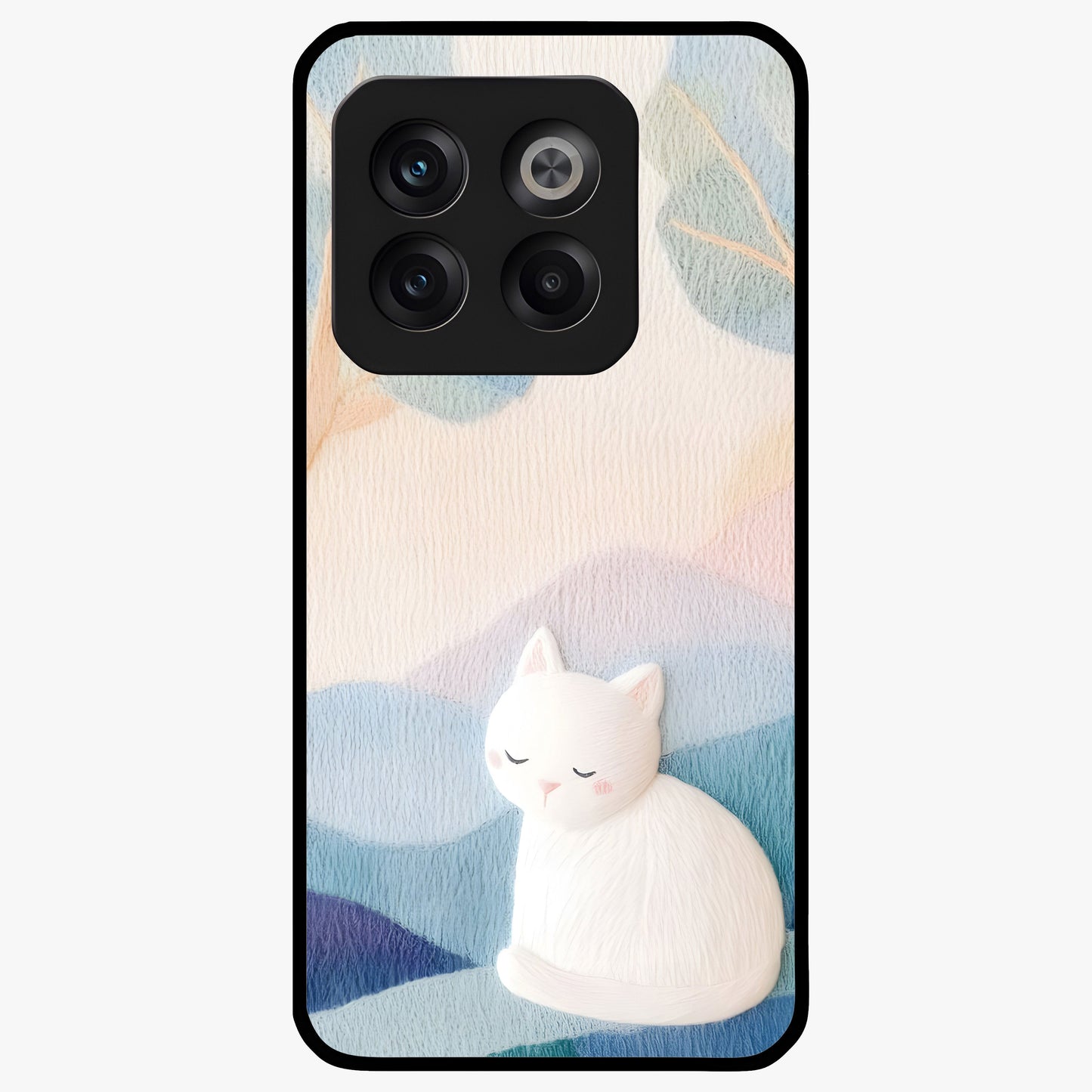 Cotton Dream Cat Glass Case for 1+10T soft front view featuring dreamy cat artwork in pastel tones