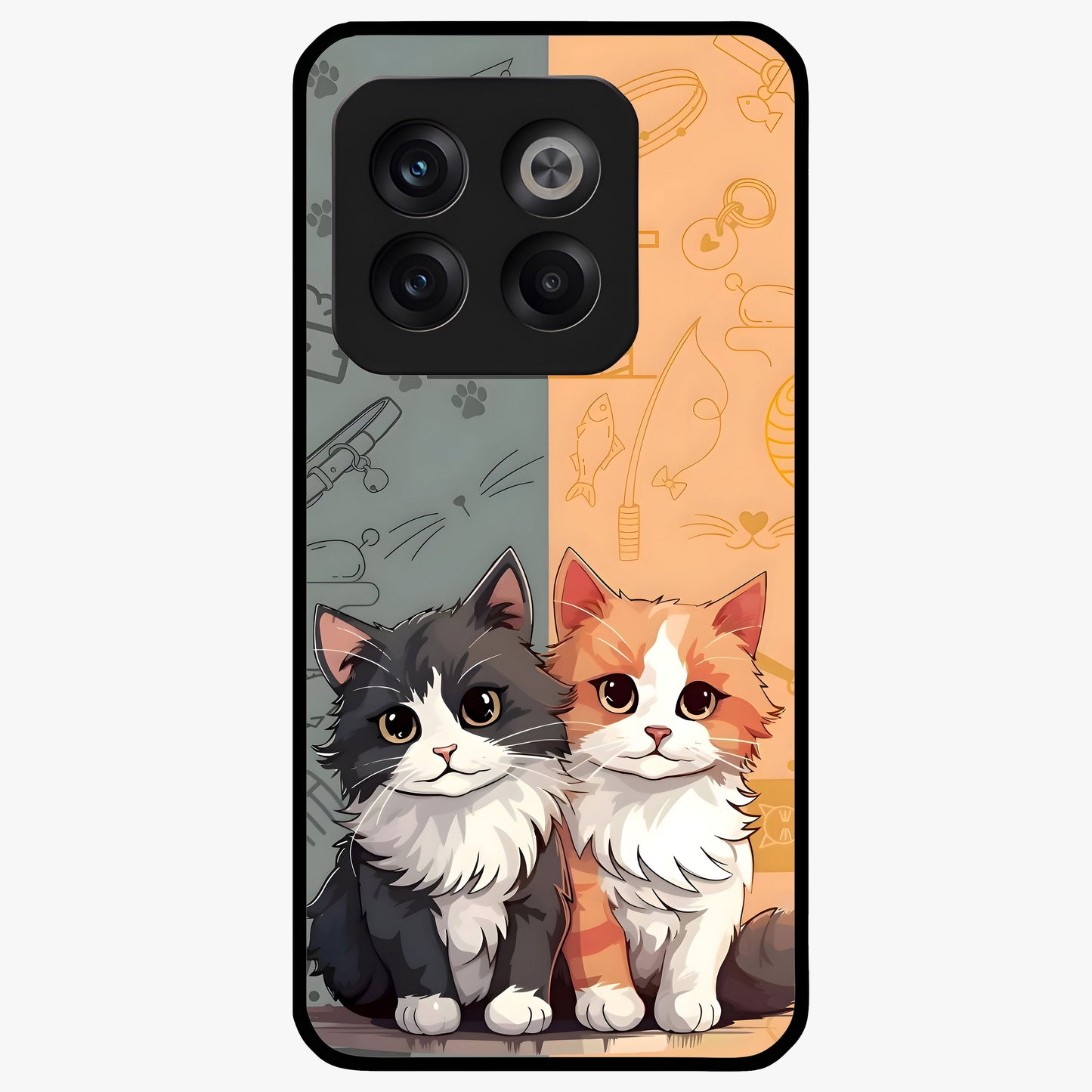 Cozy Cat Duo Glass Case for 1+10T adorable front view featuring two cats in warm aesthetic artwork