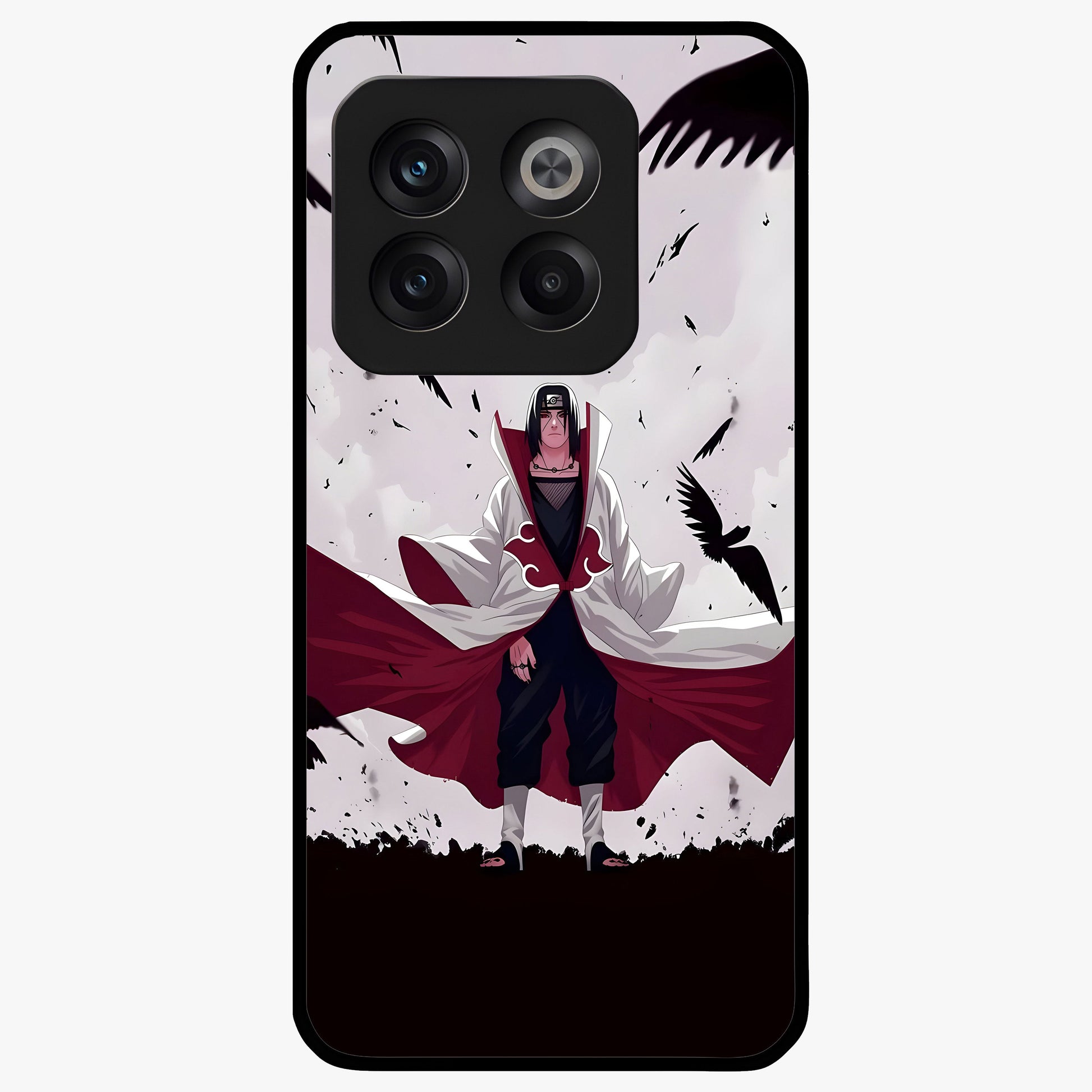 Crimson Crow Ascension Glass Case for 1+10T powerful front view featuring crow artwork with dark crimson background