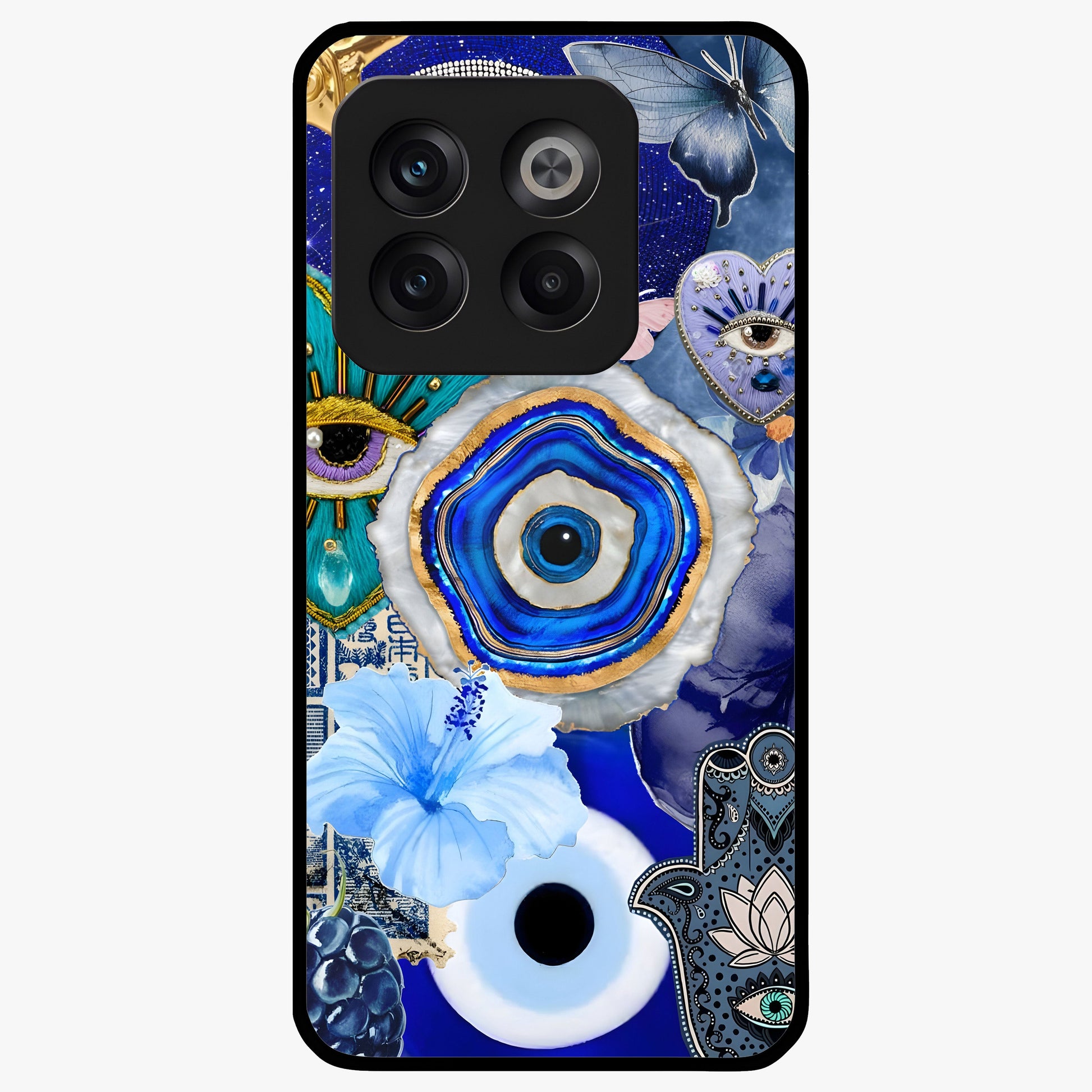 Crimson Evil Eye Charm Glass Case for 1+10T bold front view featuring protective evil eye artwork in deep red tones