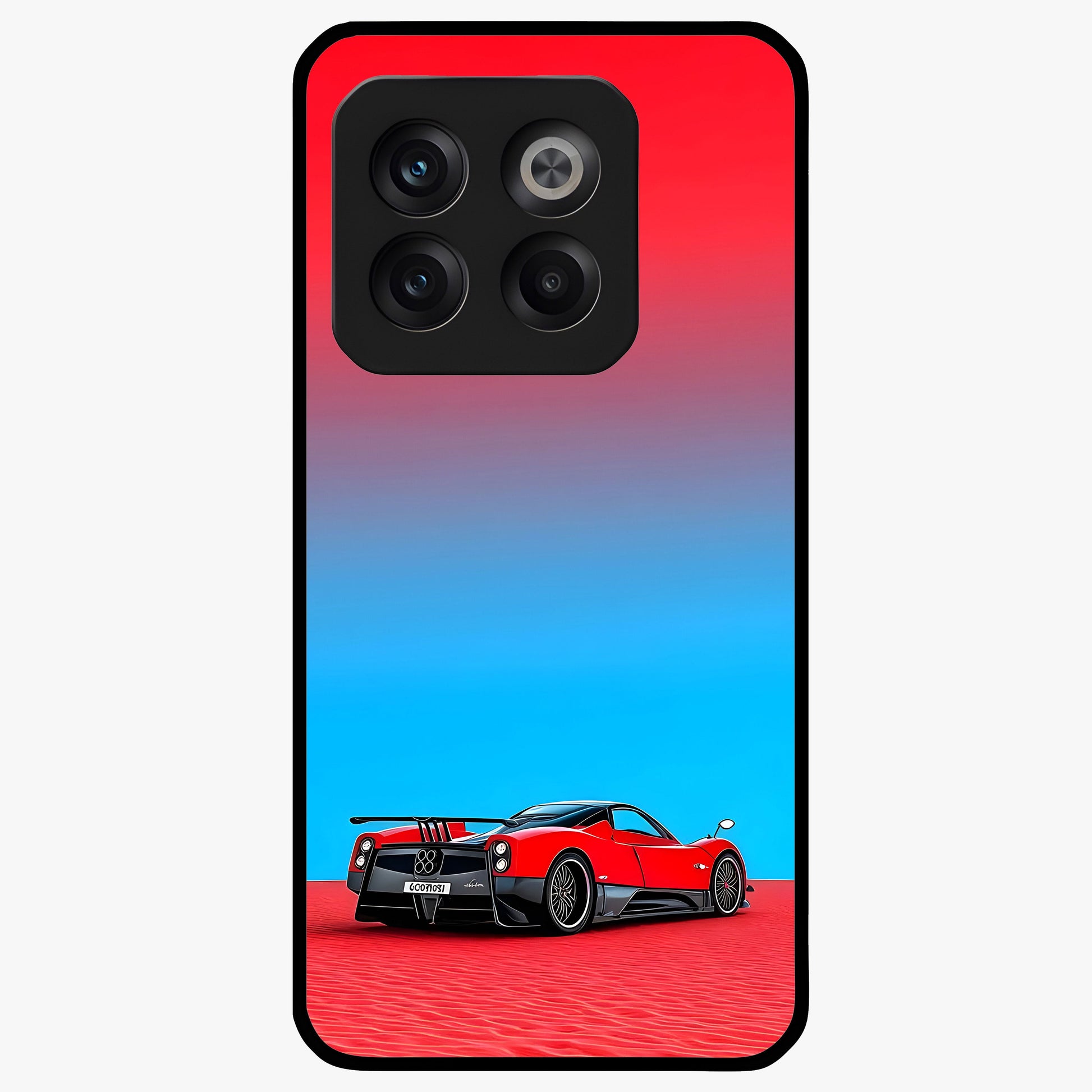 Crimson Speed Mirage Glass Case for 1+10T sleek front view featuring racing inspired red motion artwork