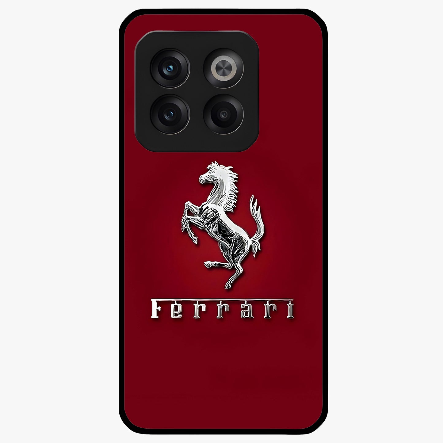 Crimson Stallion Prestige Glass Case for 1+10T powerful front view featuring majestic stallion artwork in crimson tones