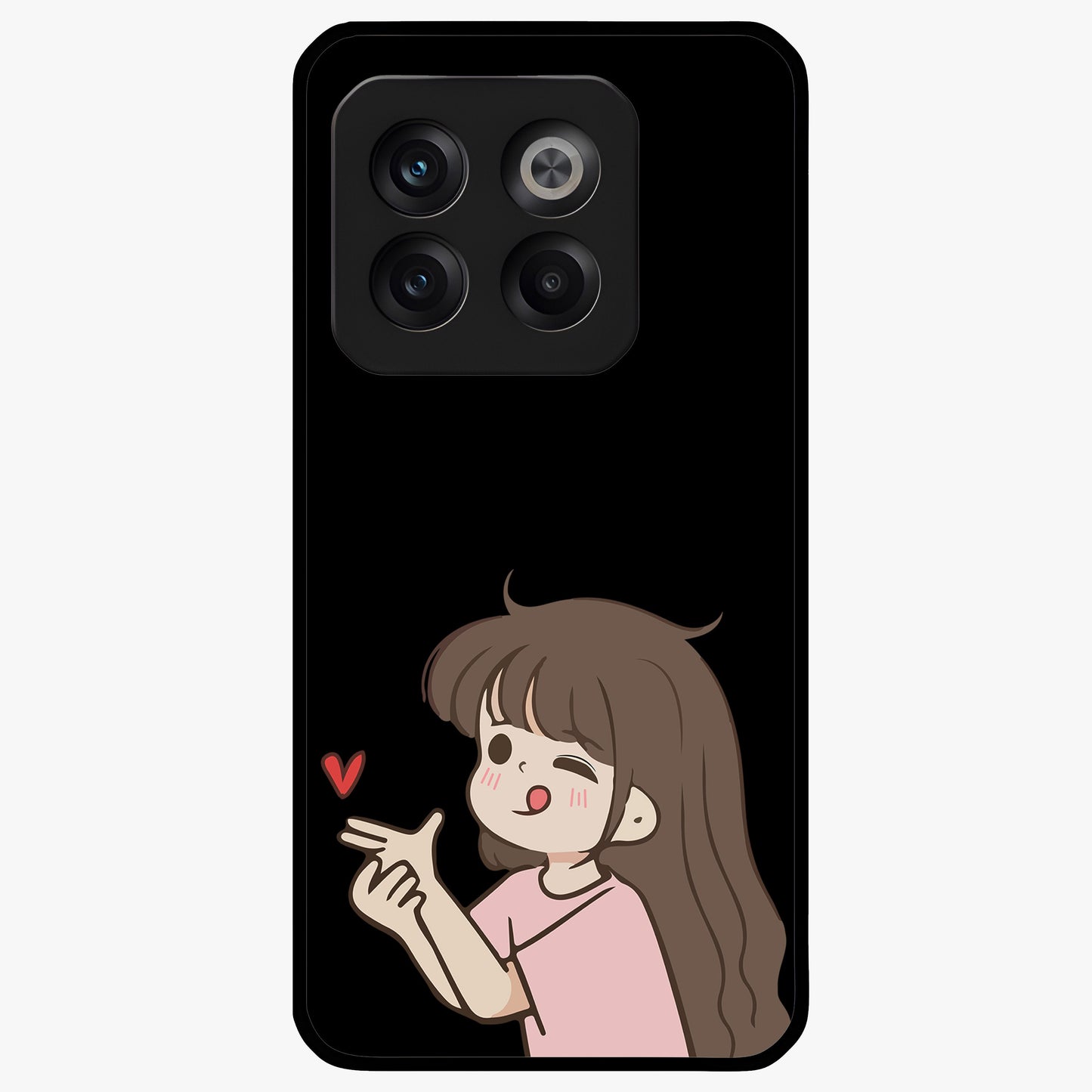 Cute Girl Firing Heart Glass Case for 1+10T charming front view featuring animated heart themed artwork