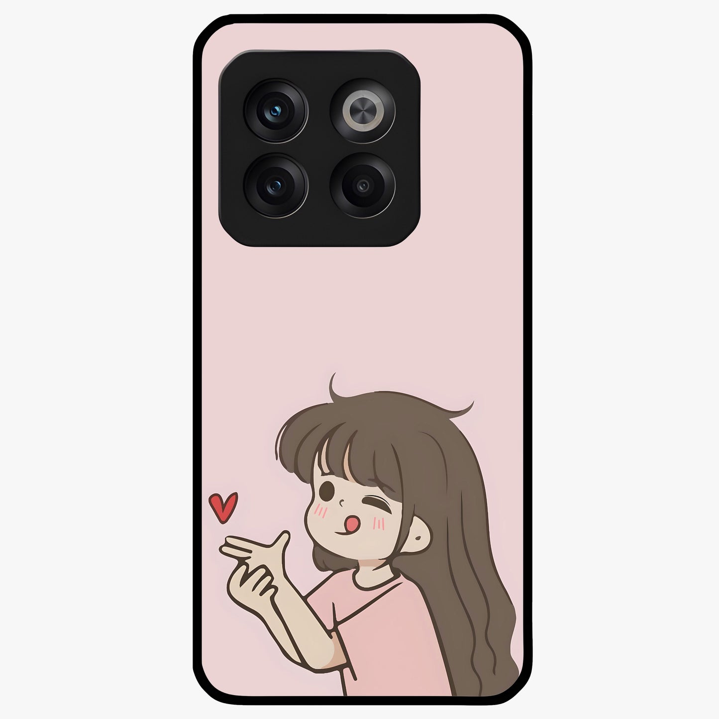 Cute Kiss Heart Glass Case for 1+10T sweet front view featuring romantic kiss and heart inspired artwork