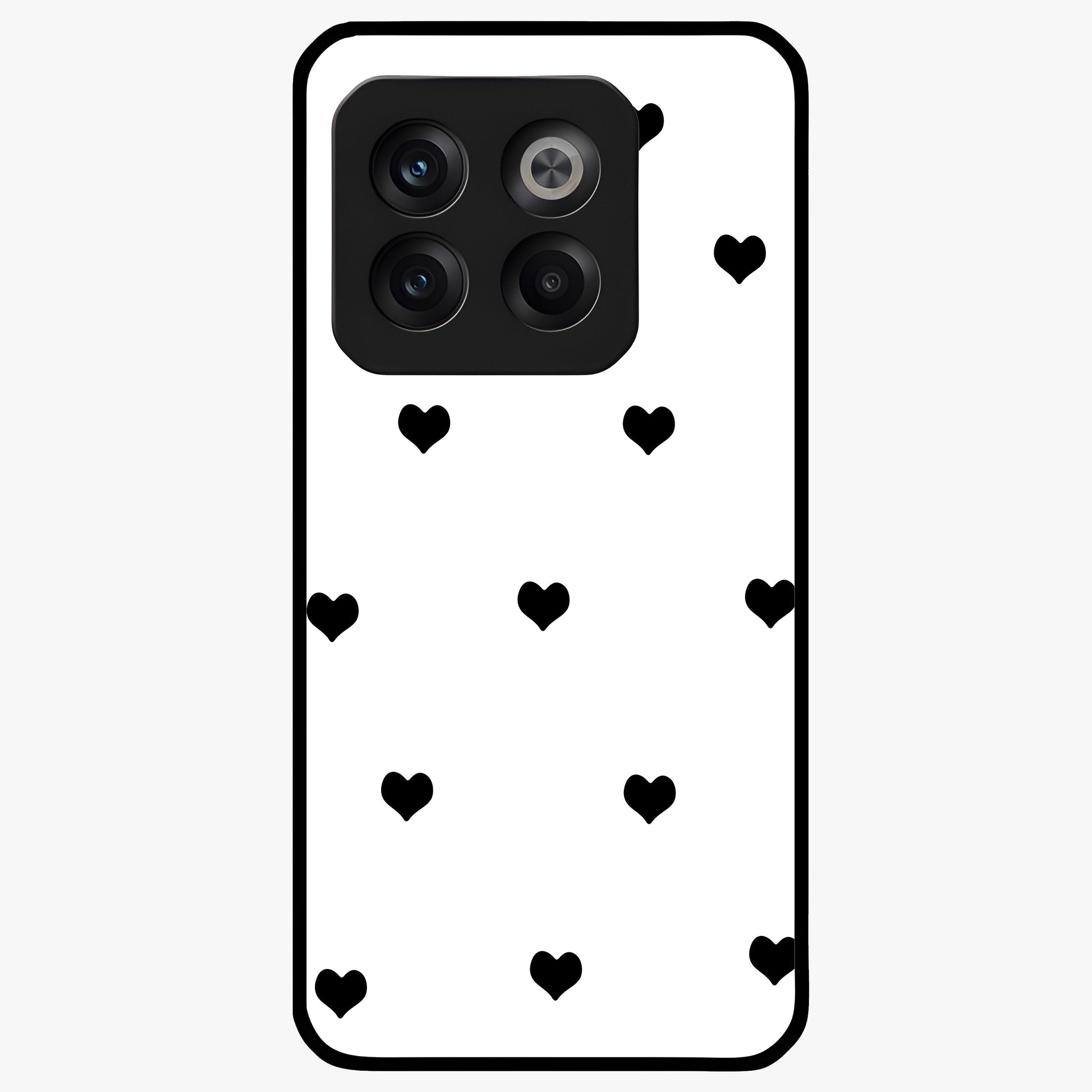 Cute Simple black Hearts Glass Case for 1+10T powerful front view featuring dark ascension themed artwork
