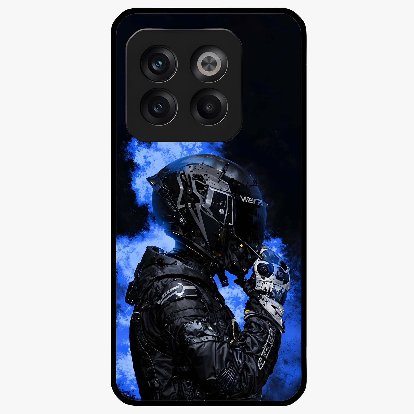 Cyber Sentinel Protocol Glass Case for 1+10T bold front view featuring futuristic cyberpunk inspired artwork
