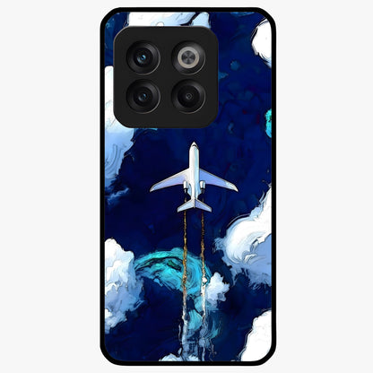 Dark Airplane Glass Case for 1+10T bold front view featuring airplane silhouette artwork on dark background