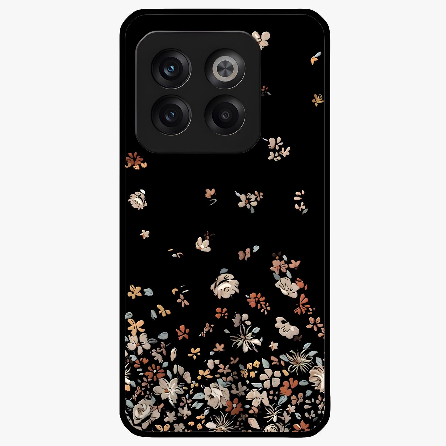 Dark Petal Aesthetic Glass Case for 1+10T elegant front view featuring moody floral artwork with deep tones
