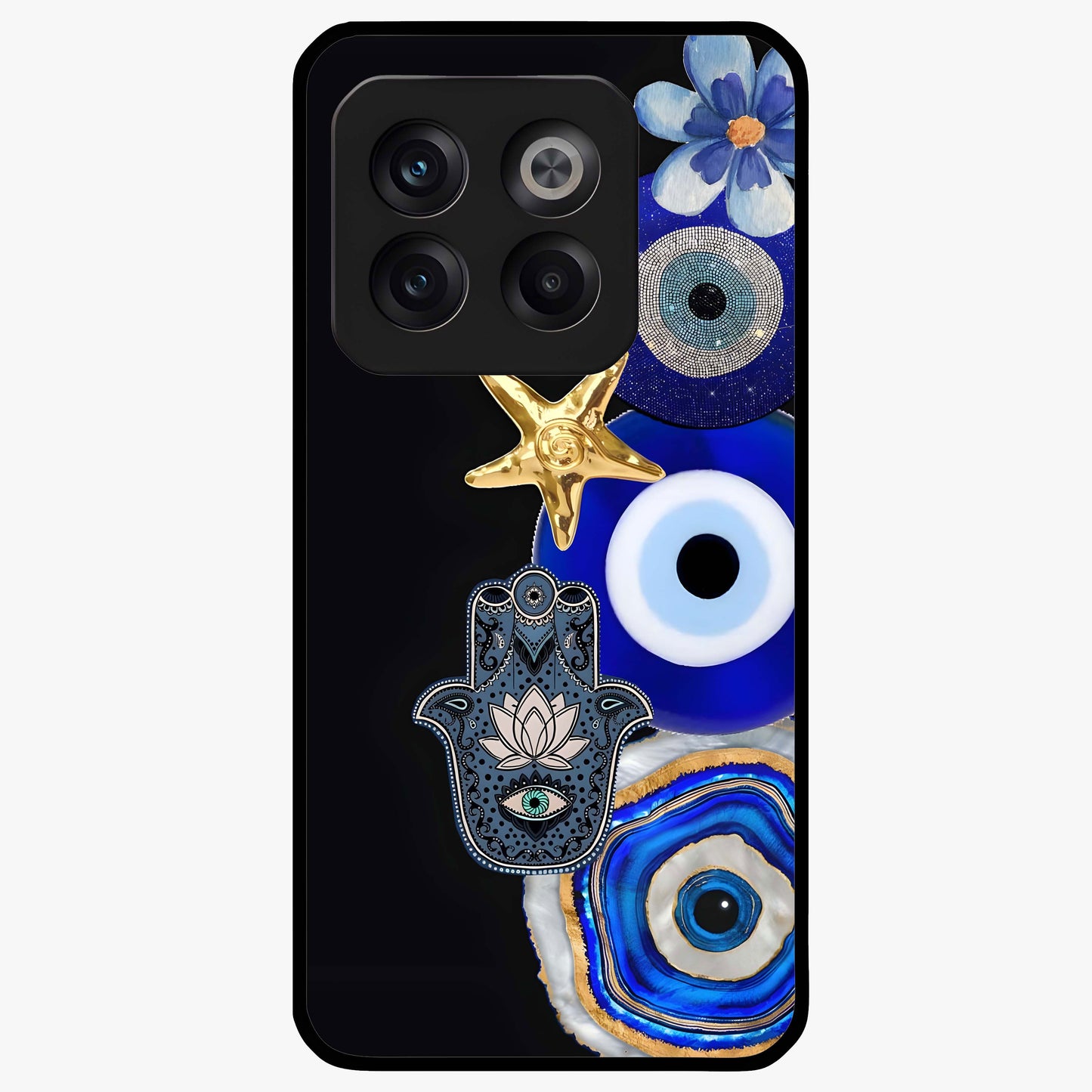 Divine Eye Bloom Glass Case for 1+10T artistic front view featuring floral evil eye inspired artwork