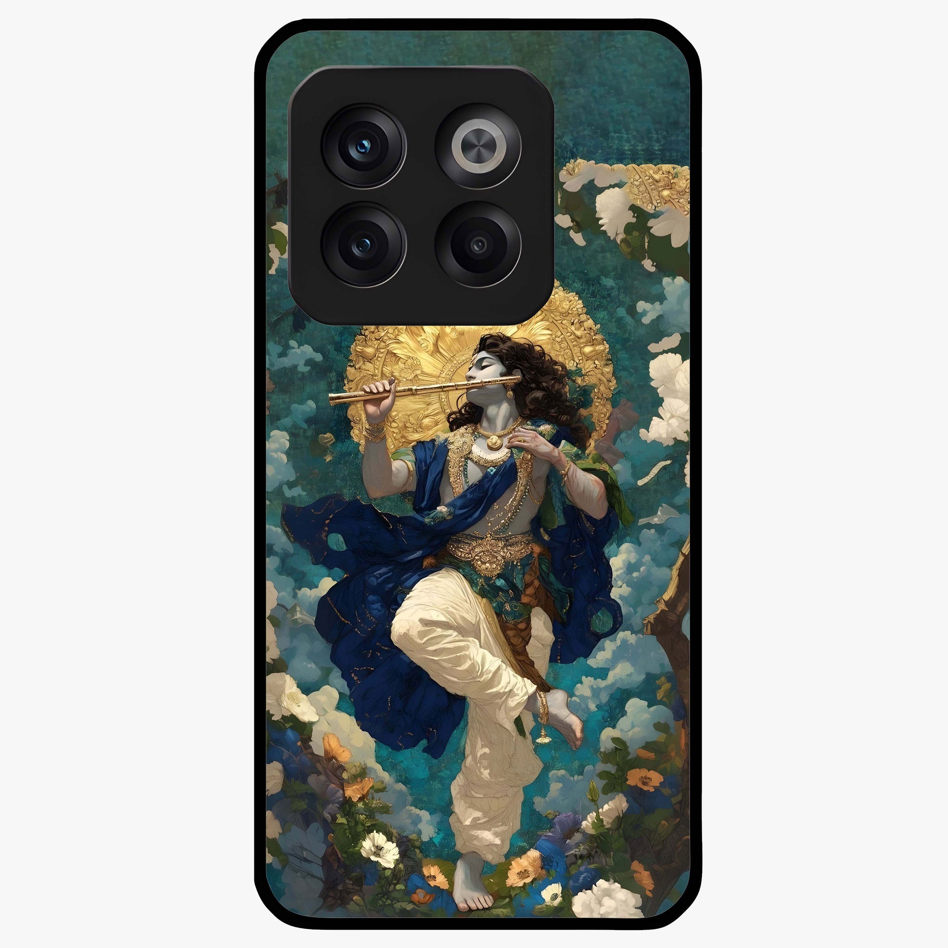 Divine Krishna Art Glass Case for 1+10T devotional front view featuring detailed Krishna artwork