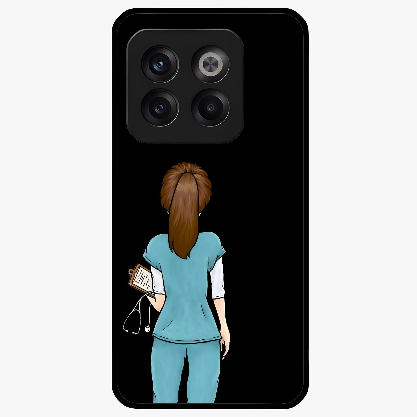 Doctor Pattern Custom Name Glass Case for 1+10T professional front view featuring medical themed artwork with personalized name design