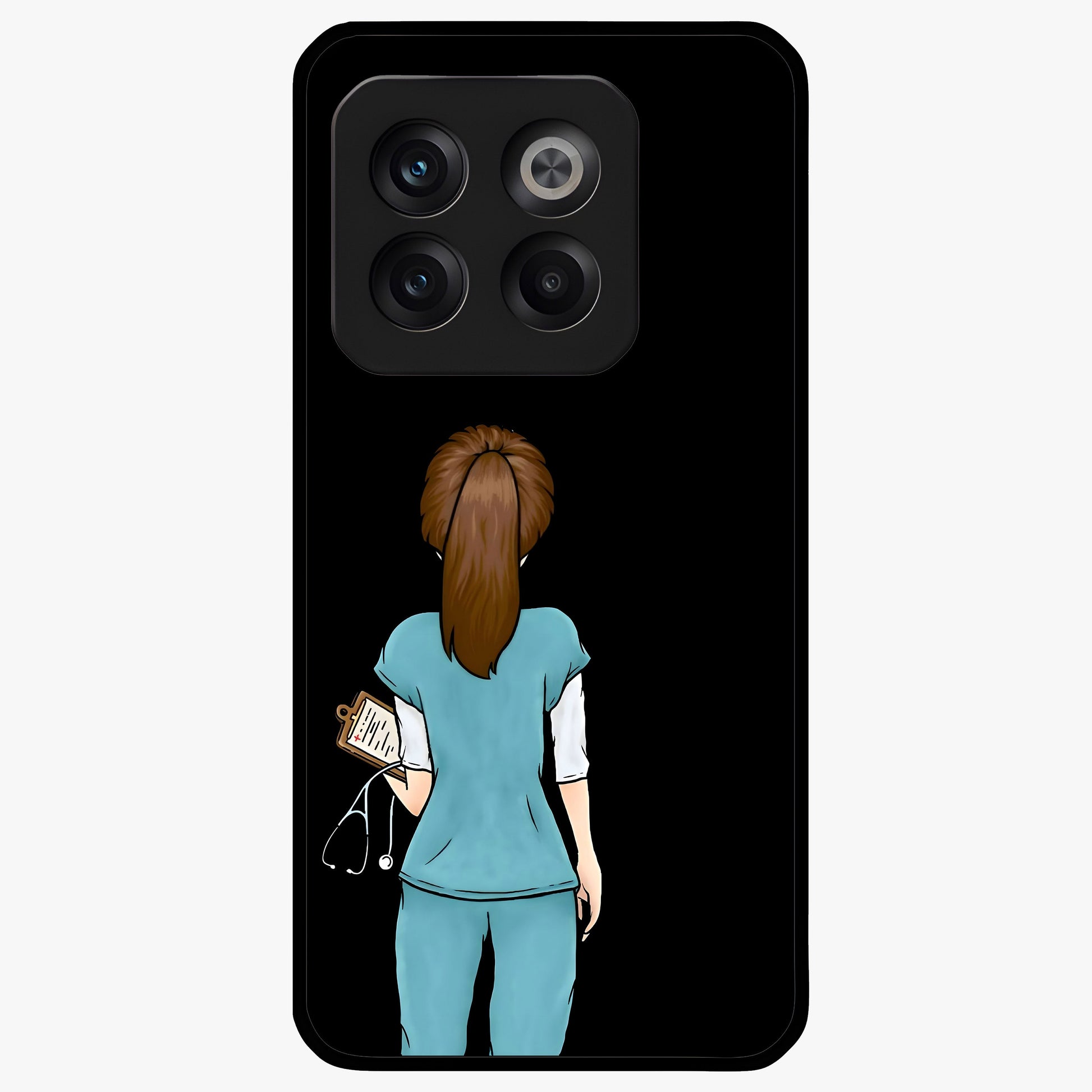 Doctor Pattern Custom Name Glass Case for 1+10T professional front view featuring medical themed artwork with personalized name design