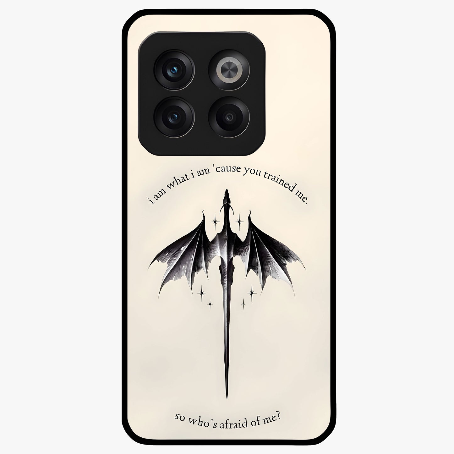 Dragon Quote Art Glass Case for 1+10T bold front view featuring dragon illustration with motivational quote artwork