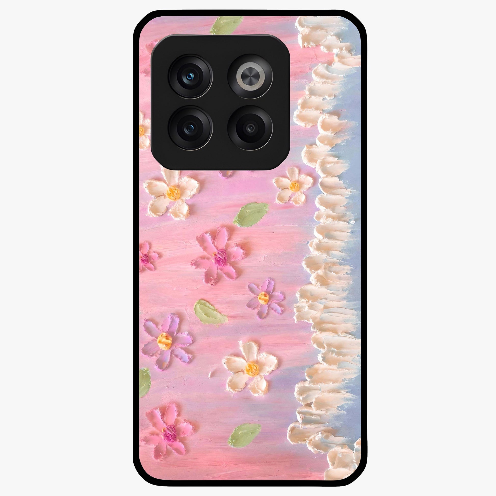 Dreamy Painted Garden Glass Case for 1+10T artistic front view featuring hand painted floral garden artwork