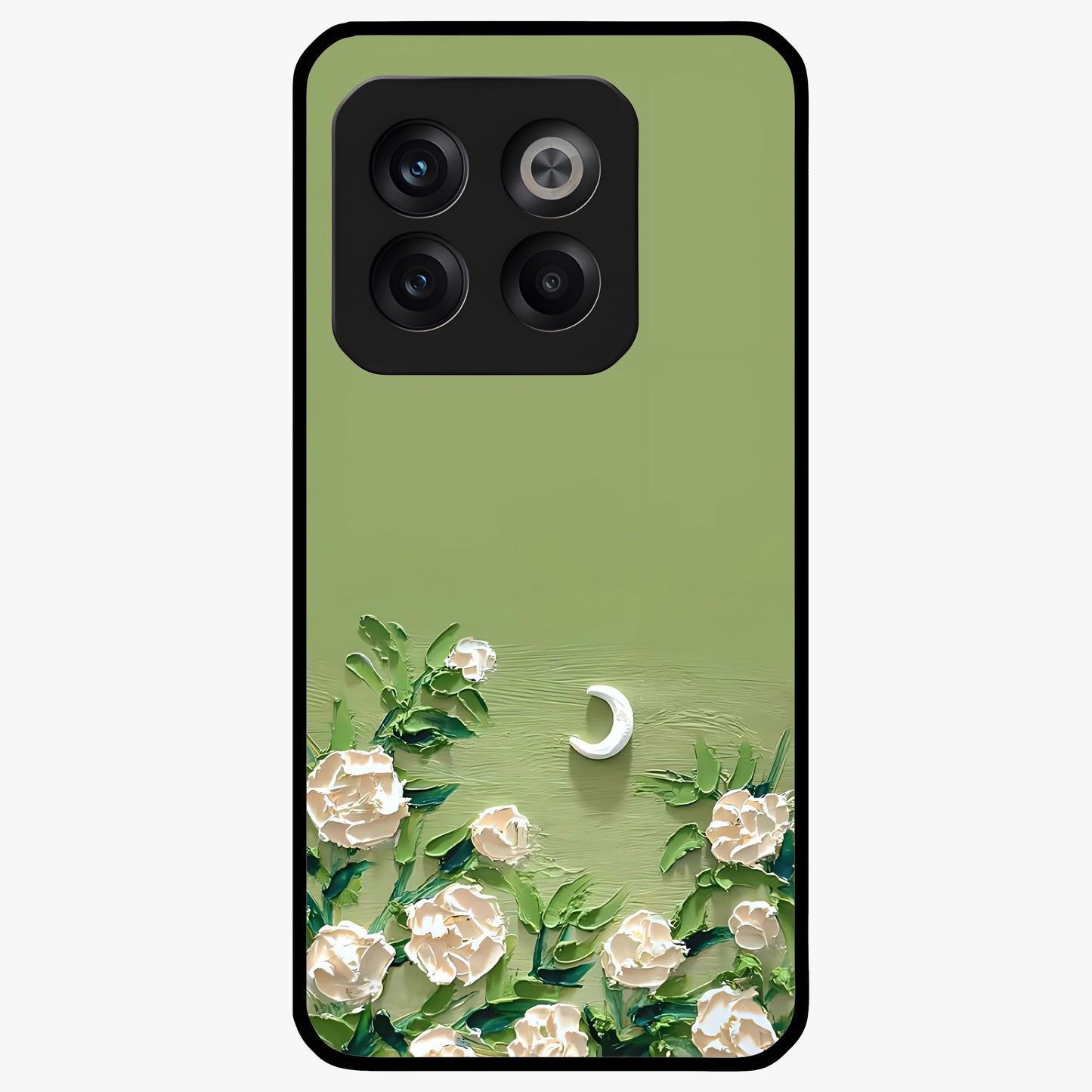 Emerald Bloom Calm Glass Case for 1+10T elegant front view featuring soothing emerald floral artwork