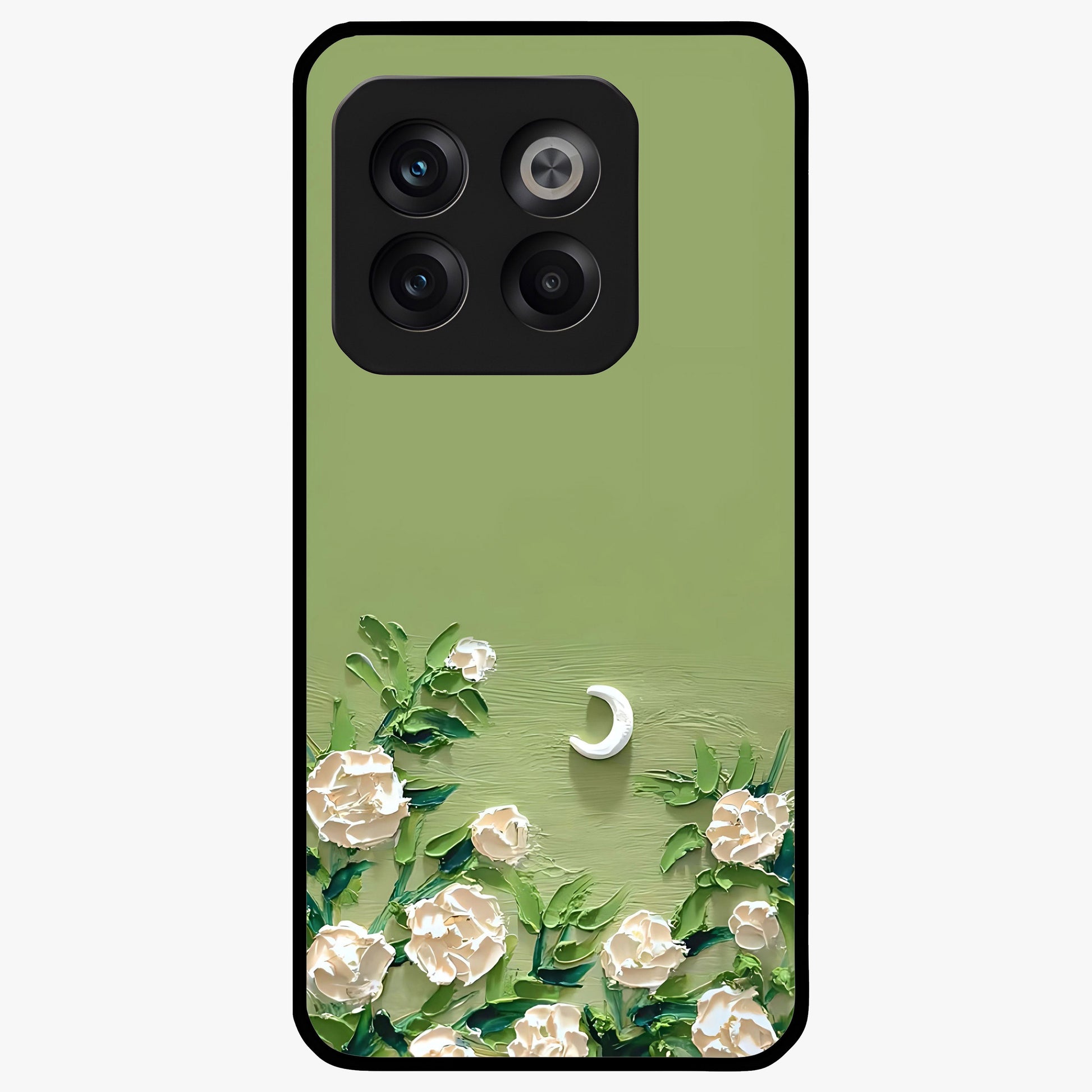 Emerald Bloom Calm Glass Case for 1+10T elegant front view featuring soothing emerald floral artwork