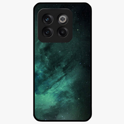 Emerald Green Space Glass Case for 1+10T vibrant front view featuring deep green cosmic inspired artwork