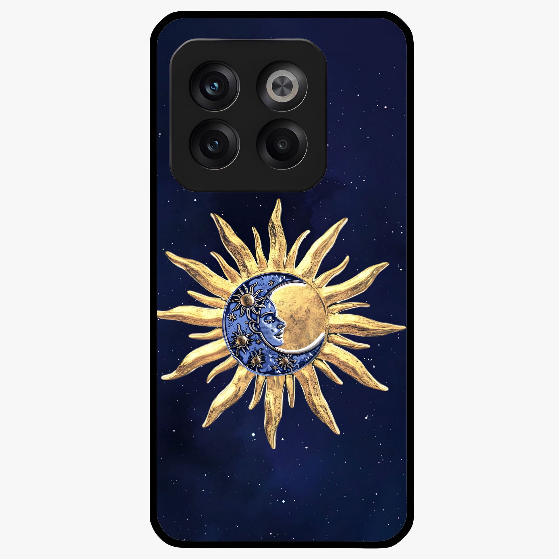 Eternal Cosmic Balance Glass Case for 1+10T artistic front view featuring symmetrical cosmic artwork
