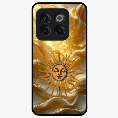Eternal Golden Glow Glass Case for 1+10T radiant front view featuring warm golden artistic artwork
