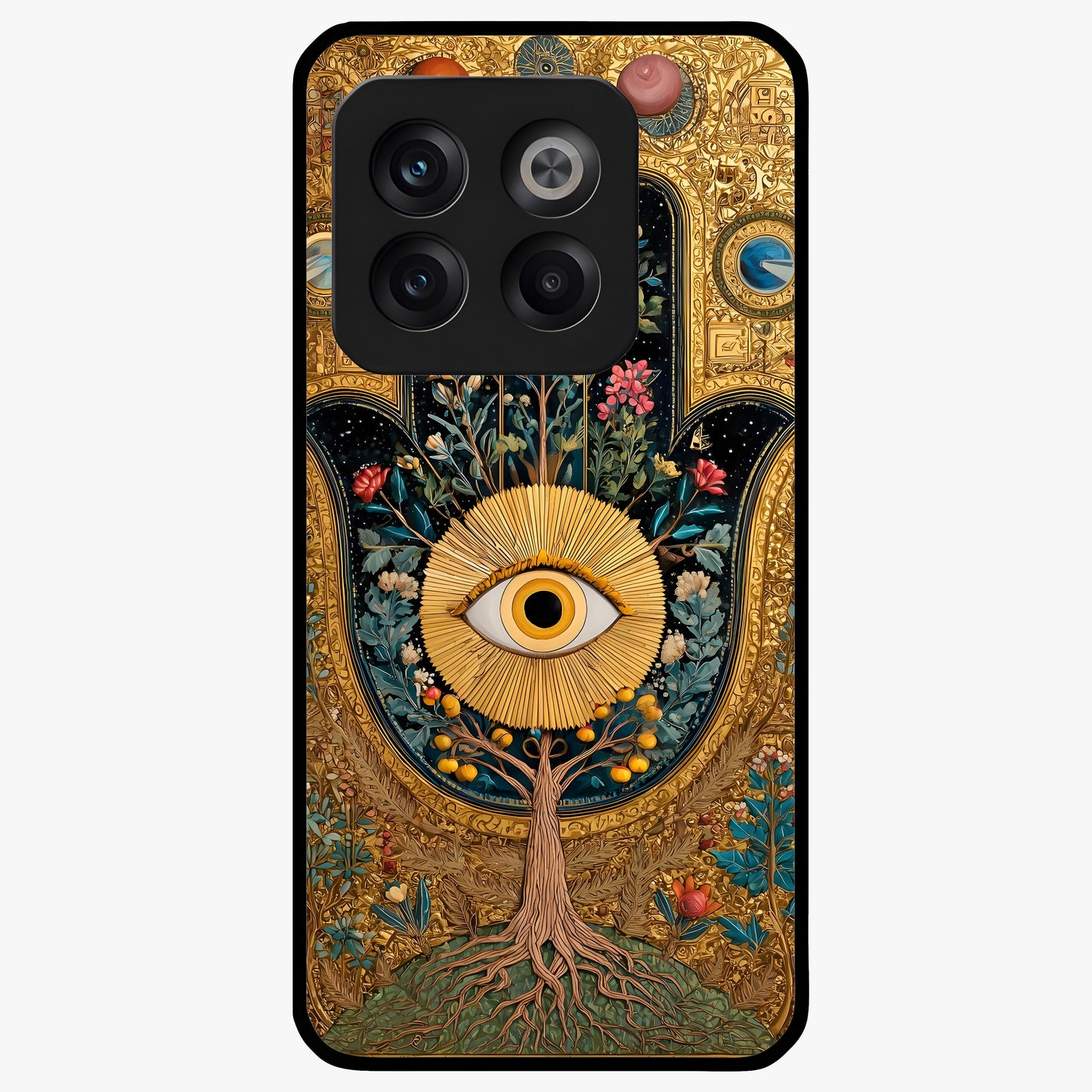Ethereal Evil Eye Glass Case for 1+10T mystical front view featuring soft glowing evil eye artwork