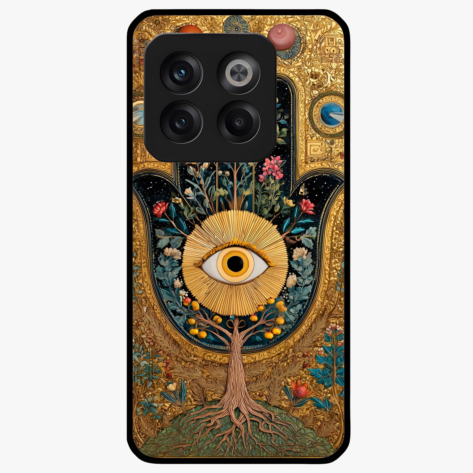 Ethereal Evil Eye Glass Case for 1+10T mystical front view featuring soft glowing evil eye artwork