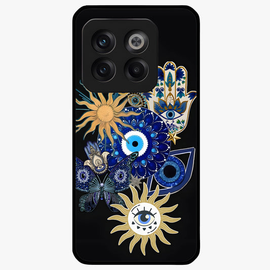 Evil Eye Charm Vibes Glass Case for 1+10T stylish front view featuring aesthetic evil eye inspired artwork